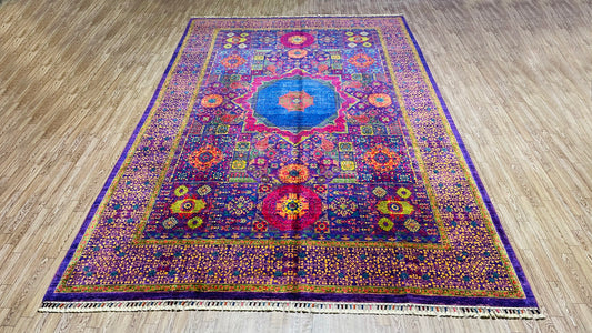 One of a Kind, Pure Wool, Naturally Dyed, Hand Knotted, Fine Afghan Tribal Mamluk Area Rug – 10’ 11’’ x 6’ 7’’