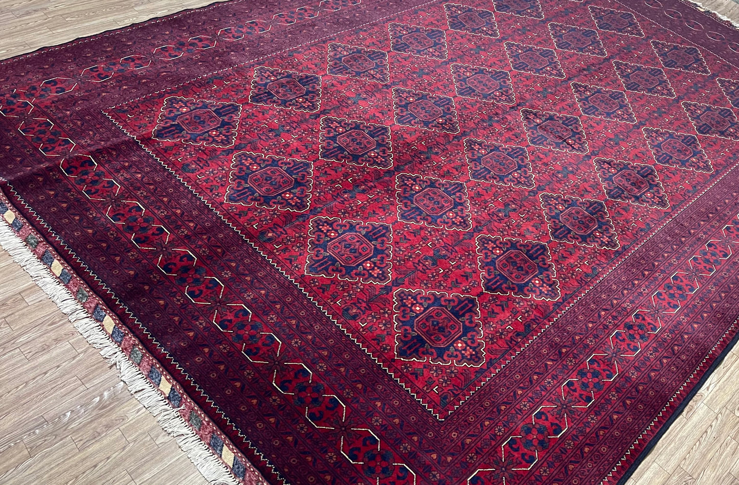 One of a Kind, Pure Wool, Naturally Dyed, Hand Knotted, Fine Afghan Traditional Khamyab Area Rug – 11’ 3’’ x 8’ 0’’