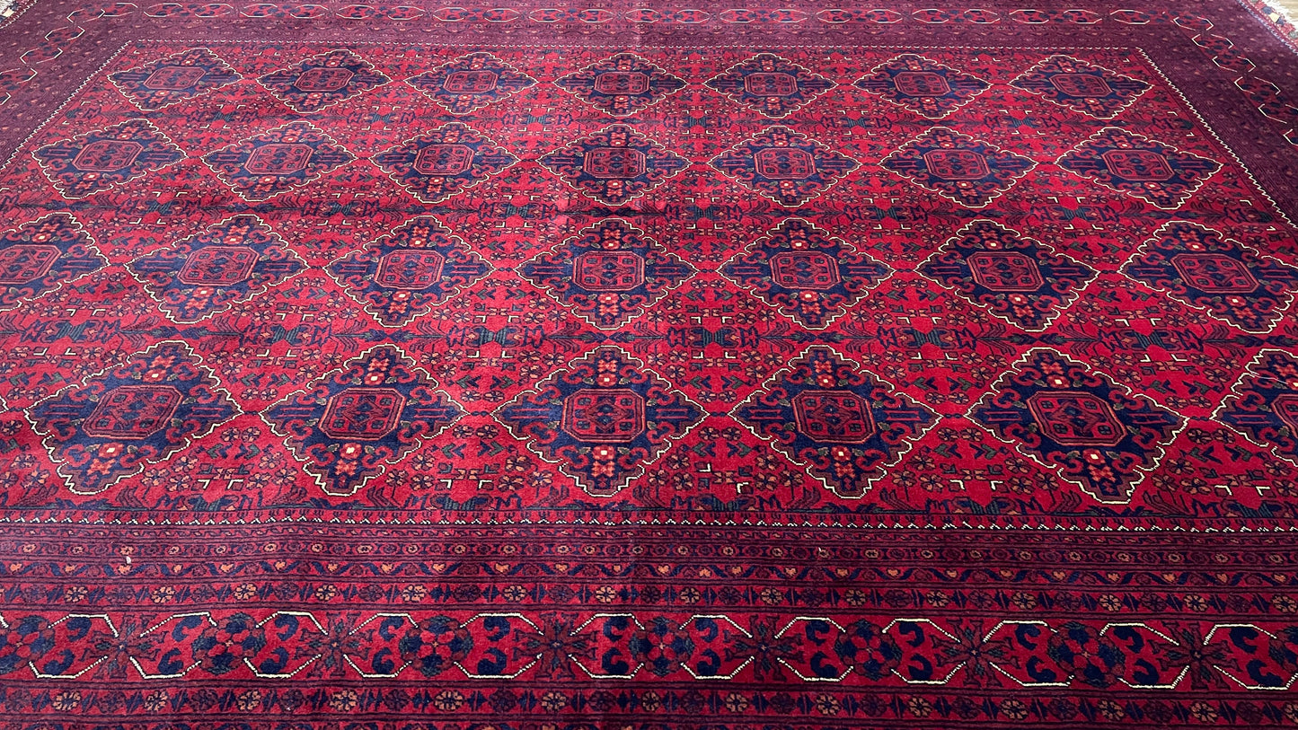 One of a Kind, Pure Wool, Naturally Dyed, Hand Knotted, Fine Afghan Traditional Khamyab Area Rug – 11’ 3’’ x 8’ 0’’