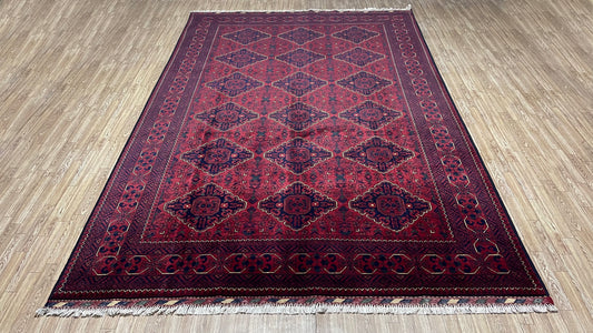 Pure Wool, Naturally Dyed, Hand Knotted, Fine Afghan Traditional Khamyab Area Rug – 9’ 9’’ x 6’ 4’’