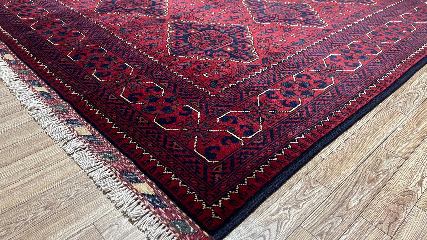 Pure Wool, Naturally Dyed, Hand Knotted, Fine Afghan Traditional Khamyab Area Rug – 9’ 9’’ x 6’ 4’’