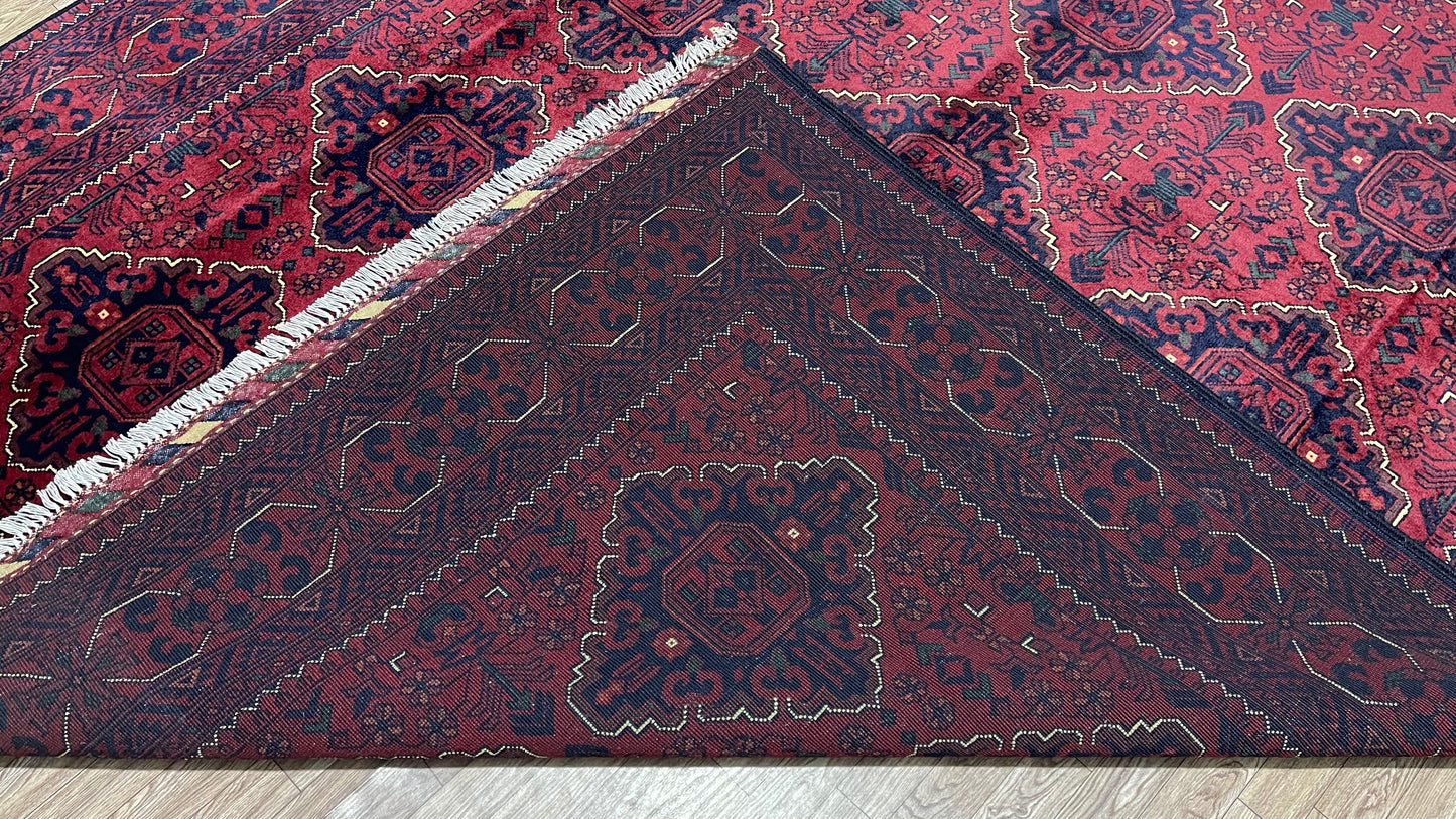 Pure Wool, Naturally Dyed, Hand Knotted, Fine Afghan Traditional Khamyab Area Rug – 9’ 9’’ x 6’ 4’’