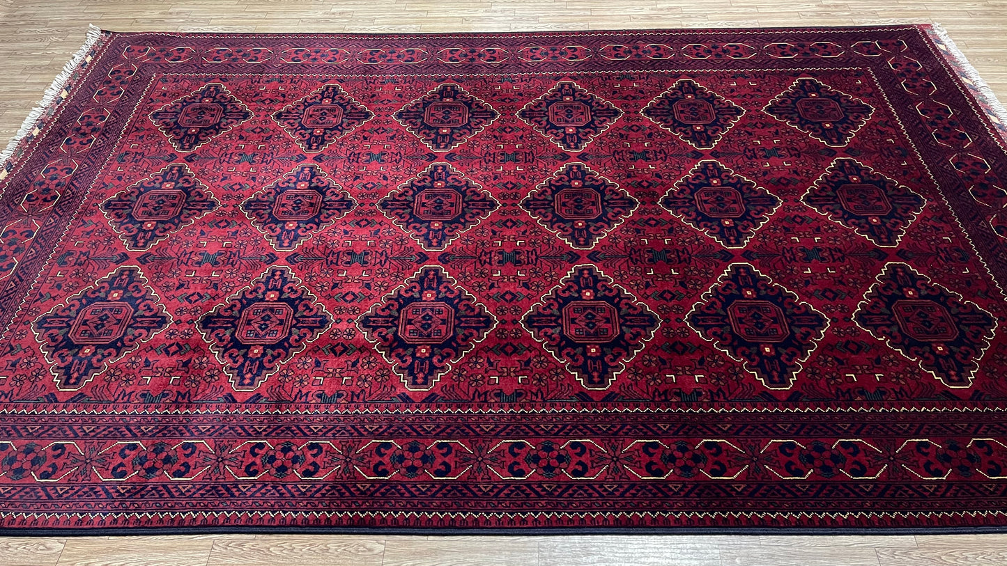 Pure Wool, Naturally Dyed, Hand Knotted, Fine Afghan Traditional Khamyab Area Rug – 9’ 9’’ x 6’ 4’’