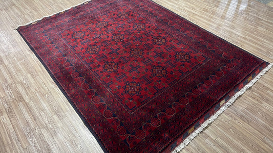 One of a Kind, Pure Wool, Naturally Dyed, Hand Knotted, Fine Afghan Traditional Khal Mohammadi Area Rug – 7’ 6’’ x 5’ 8’’