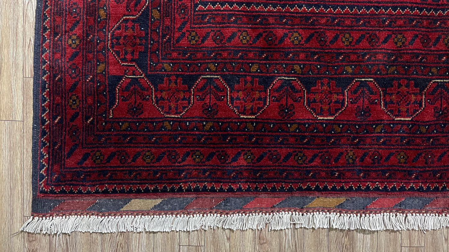 One of a Kind, Pure Wool, Naturally Dyed, Hand Knotted, Fine Afghan Traditional Khal Mohammadi Area Rug – 7’ 6’’ x 5’ 8’’