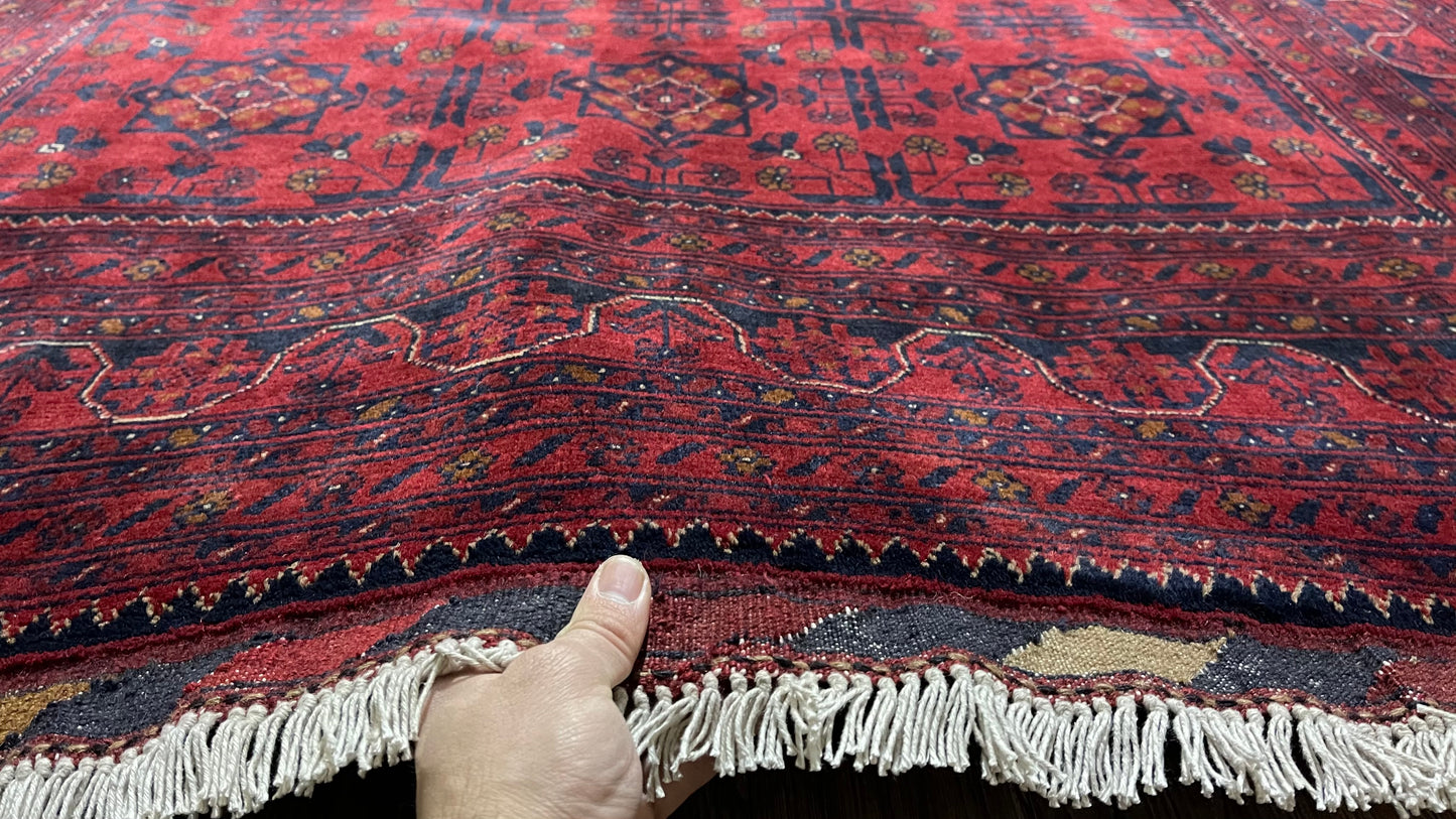 One of a Kind, Pure Wool, Naturally Dyed, Hand Knotted, Fine Afghan Traditional Khal Mohammadi Area Rug – 7’ 6’’ x 5’ 8’’