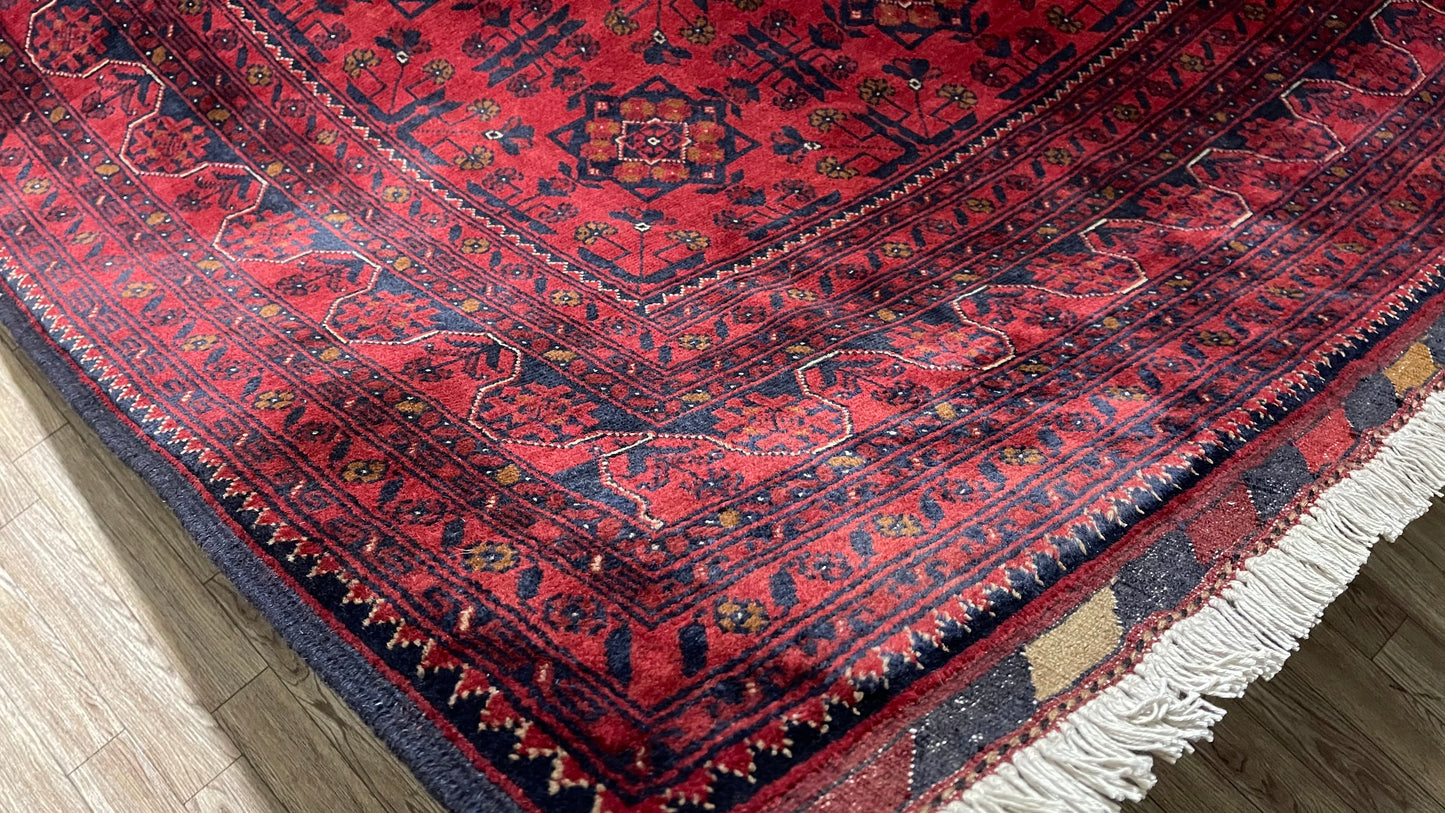 One of a Kind, Pure Wool, Naturally Dyed, Hand Knotted, Fine Afghan Traditional Khal Mohammadi Area Rug – 7’ 6’’ x 5’ 8’’