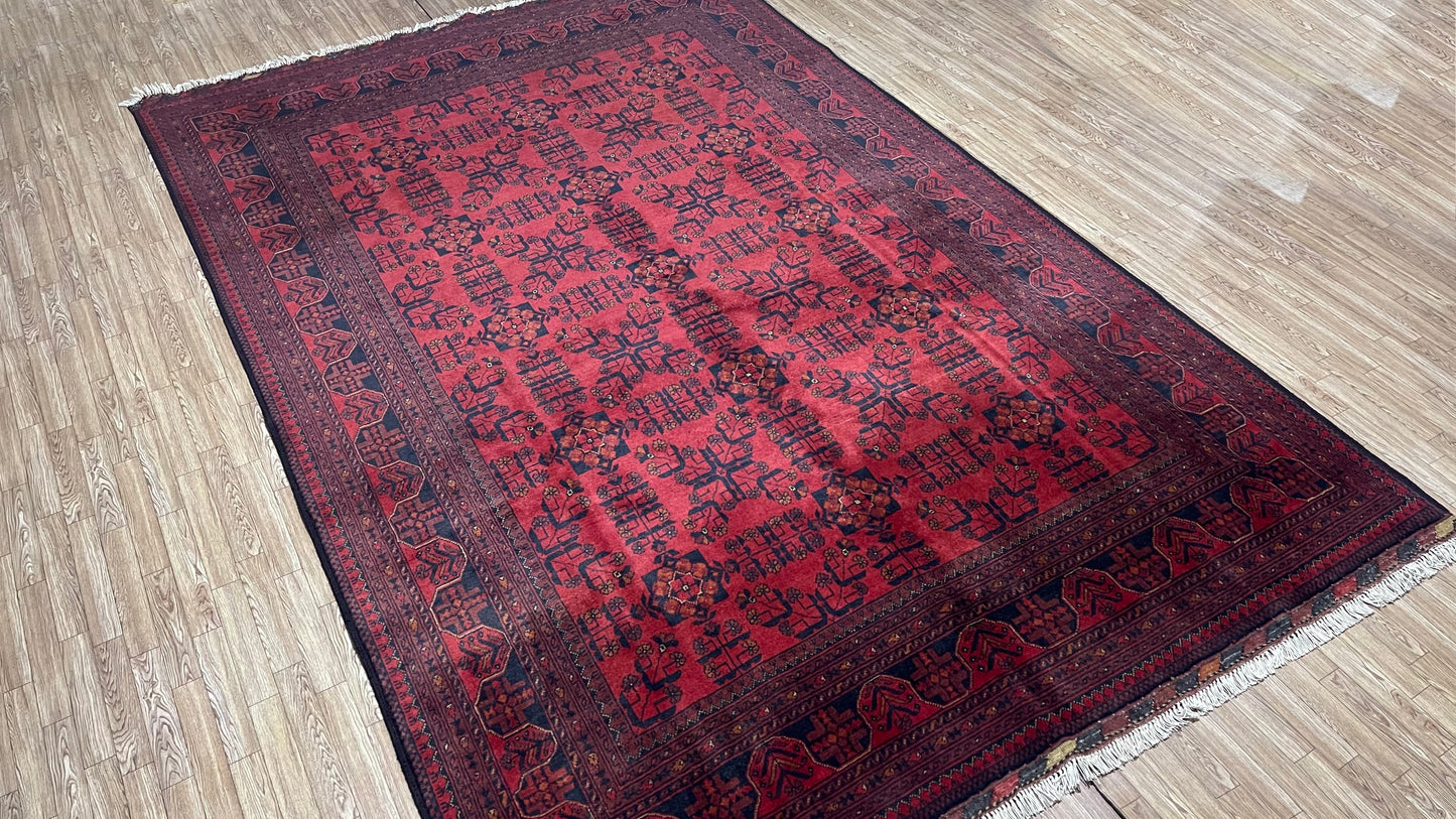 Pure Wool, Naturally Dyed, Hand Knotted, Fine Afghan Traditional Khal Mohammadi Area Rug – 9’ 10’’ x 6’ 5’’