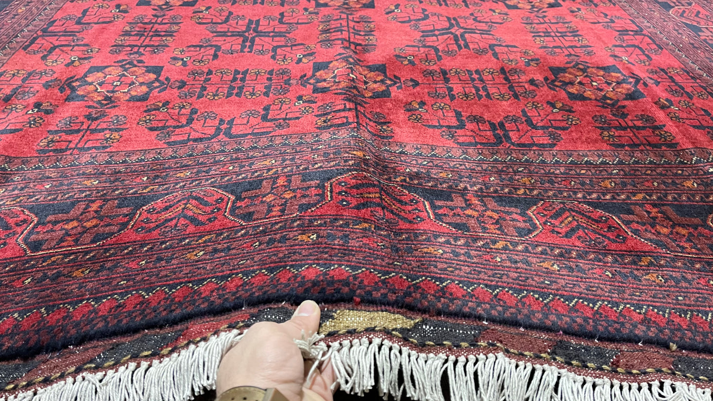 Pure Wool, Naturally Dyed, Hand Knotted, Fine Afghan Traditional Khal Mohammadi Area Rug – 9’ 10’’ x 6’ 5’’