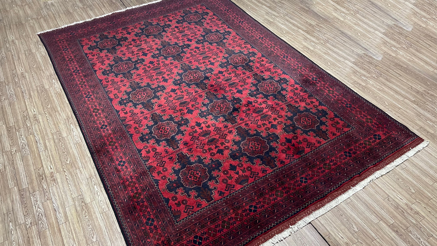 Pure Wool, Naturally Dyed, Hand Knotted, Fine Afghan Traditional Khal Mohammadi Area Rug – 9’ 6’’ x 6’ 6’’