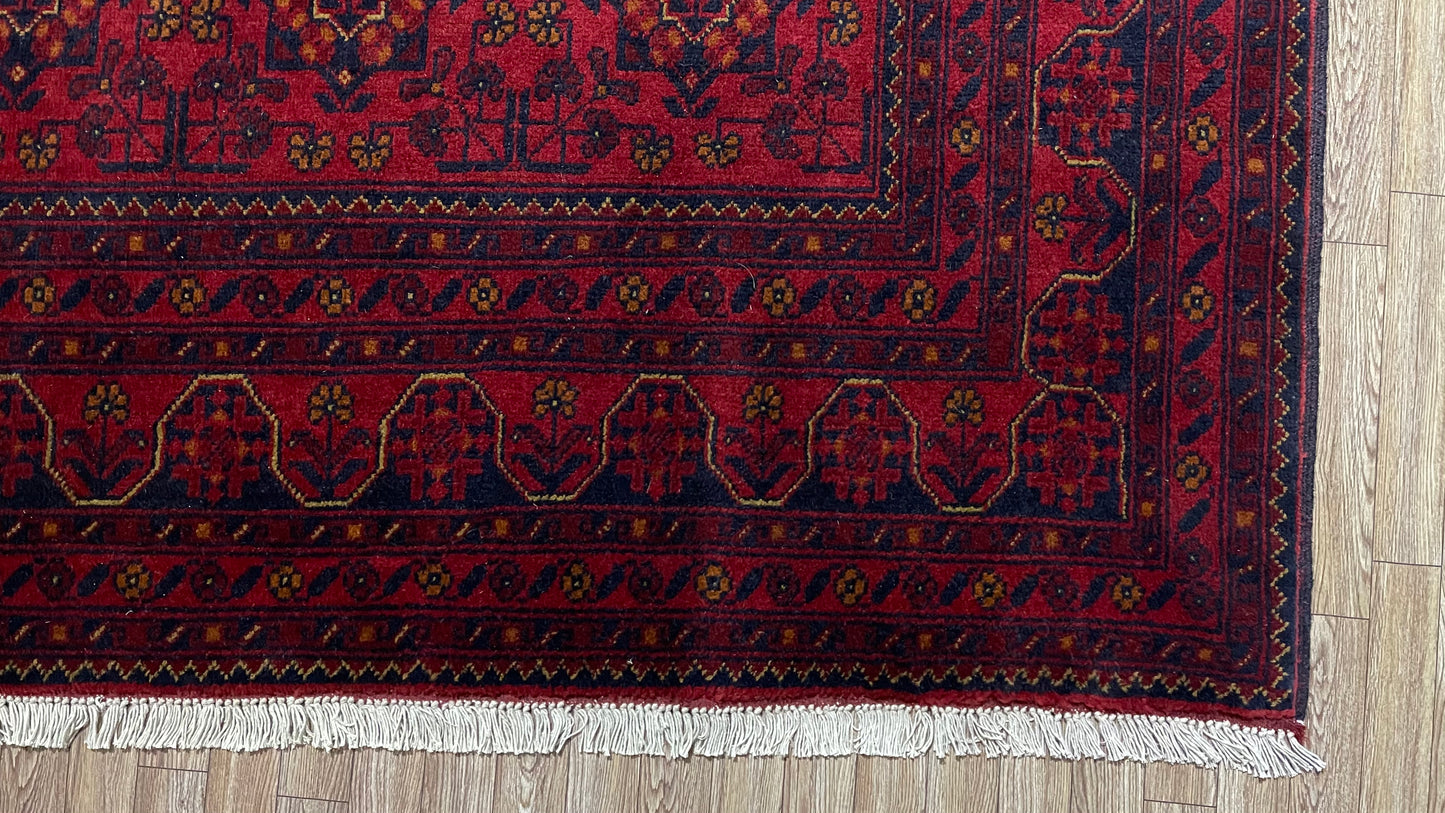 Pure Wool, Naturally Dyed, Hand Knotted, Fine Afghan Traditional Khal Mohammadi Area Rug – 9’ 9’’ x 6’ 7’’