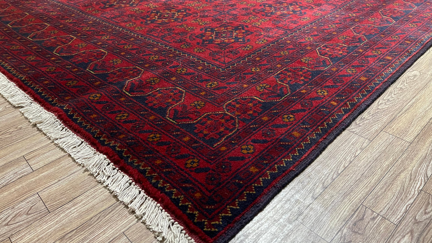 Pure Wool, Naturally Dyed, Hand Knotted, Fine Afghan Traditional Khal Mohammadi Area Rug – 9’ 9’’ x 6’ 7’’