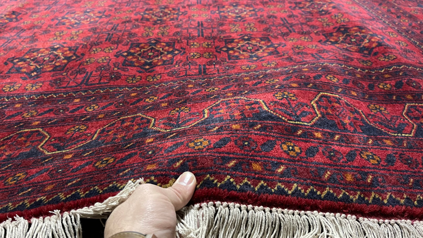 Pure Wool, Naturally Dyed, Hand Knotted, Fine Afghan Traditional Khal Mohammadi Area Rug – 9’ 9’’ x 6’ 7’’