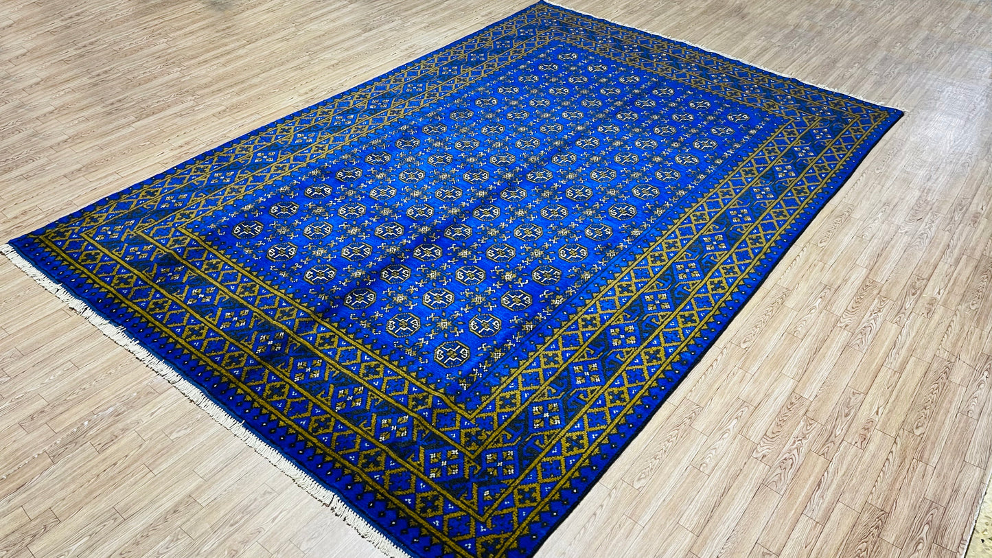 One of a Kind, Pure Wool, Naturally Dyed, Hand Knotted, Fine Afghan Traditional Aaqcha Area Rug – 9’ 7’’ x 6’ 4’’