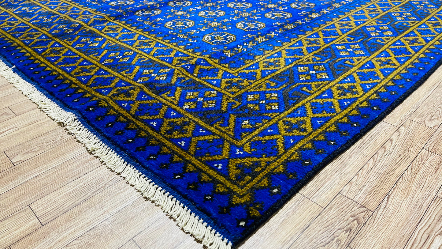 One of a Kind, Pure Wool, Naturally Dyed, Hand Knotted, Fine Afghan Traditional Aaqcha Area Rug – 9’ 7’’ x 6’ 4’’