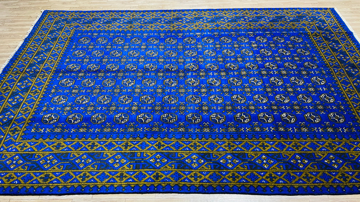 One of a Kind, Pure Wool, Naturally Dyed, Hand Knotted, Fine Afghan Traditional Aaqcha Area Rug – 9’ 7’’ x 6’ 4’’