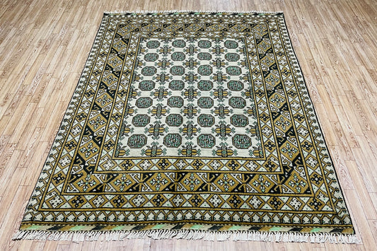 One of a kind, Pure Wool, Naturally Dyed, Hand Knotted, Fine Afghan Traditional Aaqcha Area Rug – 6’ 4’’ x 4’ 10’’