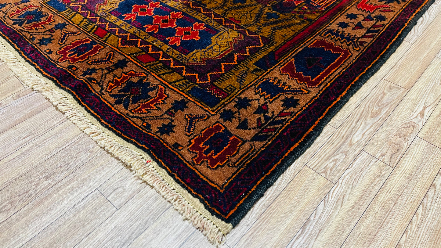 Pure Wool, Naturally Dyed, Hand Knotted, Fine Afghan Traditional Prayer Area Rug – 4’ 5’’ x 2’ 9’’