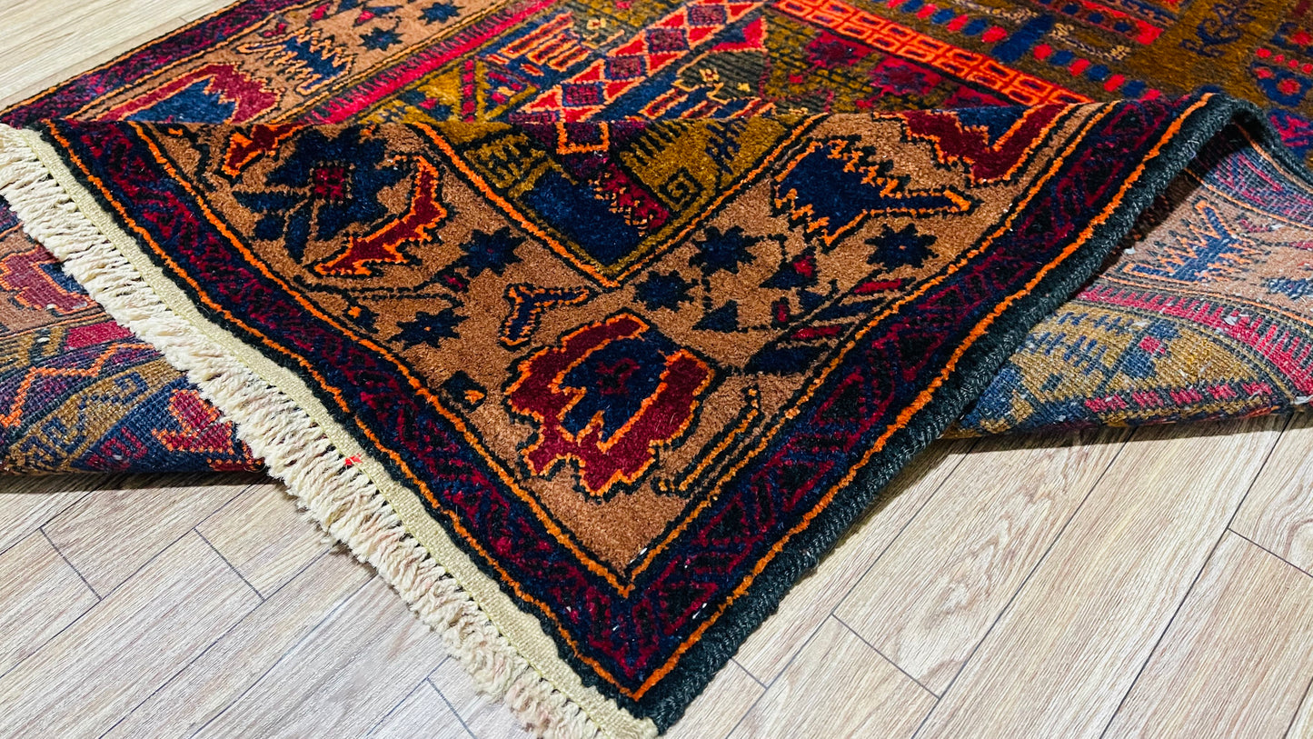 Pure Wool, Naturally Dyed, Hand Knotted, Fine Afghan Traditional Prayer Area Rug – 4’ 5’’ x 2’ 9’’