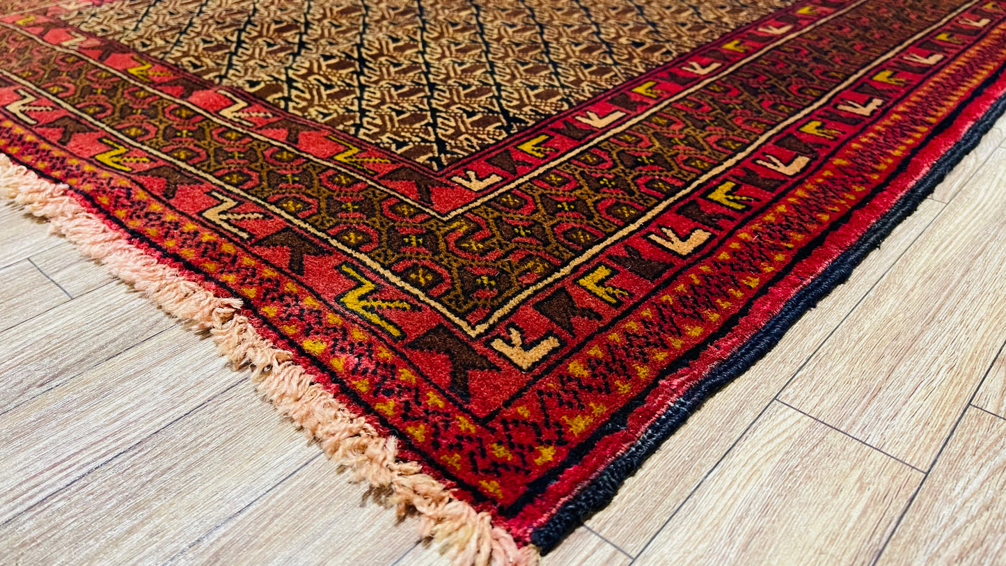 Pure Wool, Naturally Dyed, Hand Knotted, Fine Afghan Traditional Prayer Area Rug – 4’ 8’’ x 2’ 11’’