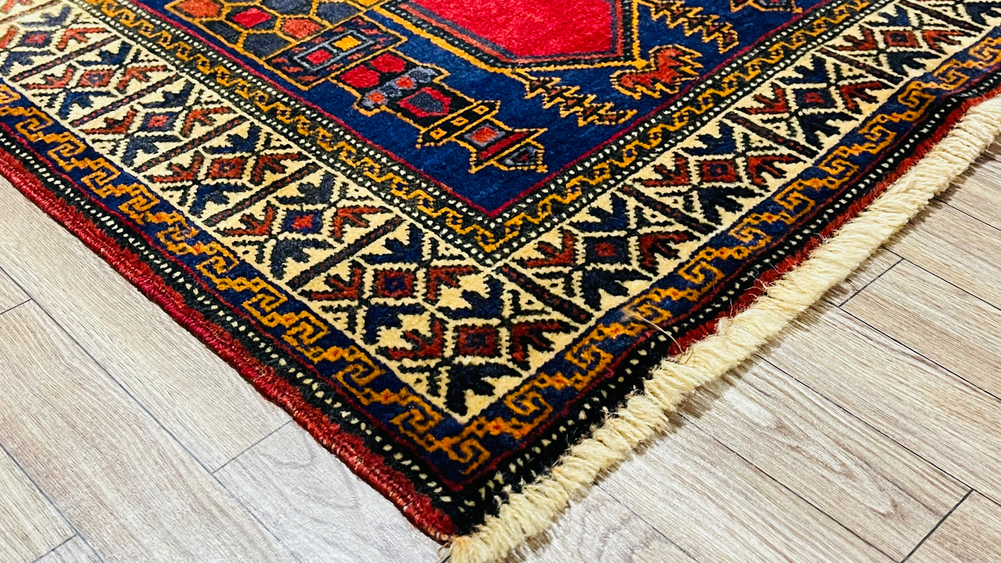 Pure Wool, Naturally Dyed, Hand Knotted, Fine Afghan Traditional Prayer Area Rug – 4’ 6’’ x 2’ 9’’