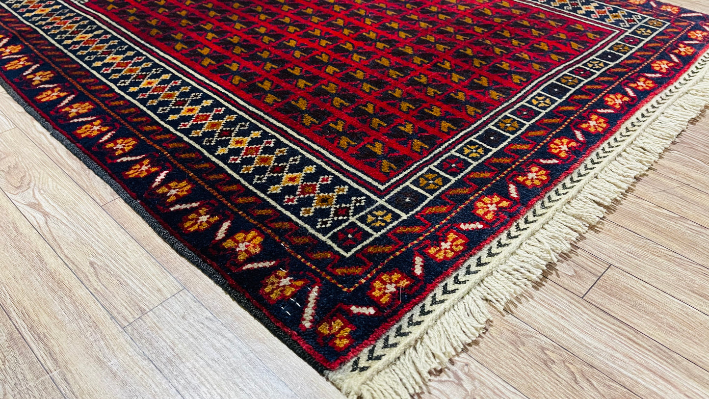 Pure Wool, Naturally Dyed, Hand Knotted, Fine Afghan Traditional Prayer Area Rug – 4’ 6’’ x 2’ 9’’