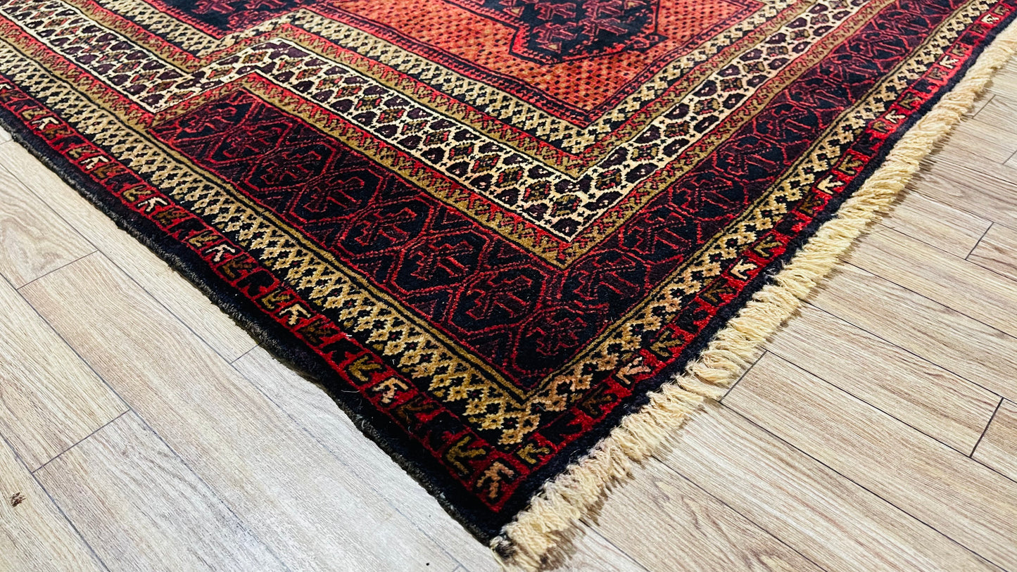 Pure Wool, Naturally Dyed, Hand Knotted, Fine Afghan Traditional Prayer Area Rug – 4’ 7’’ x 2’ 11’’