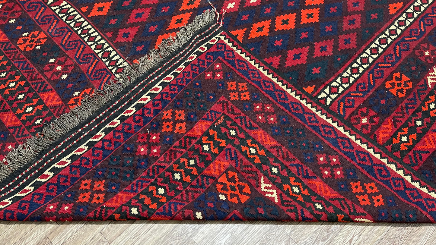 Colorful, Handwoven, Fine Afghan Ghalmori Kilim - Reversible Area Rug - 13’ 7’’ x 8’ 6’’