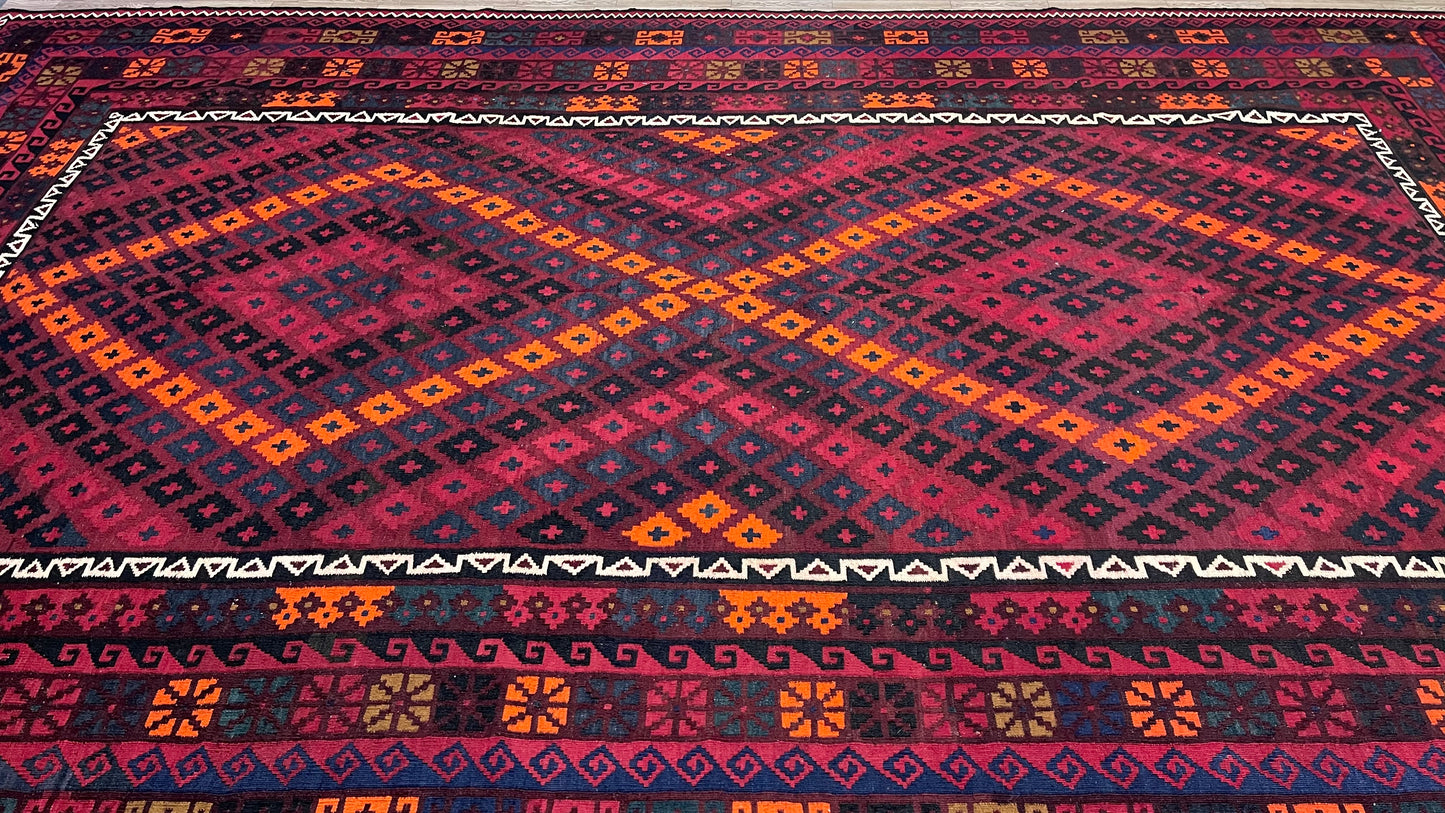 Afghan Handmade Rug - Ghalmori Kilim - 14’ 6’’ x 8’ 7'’