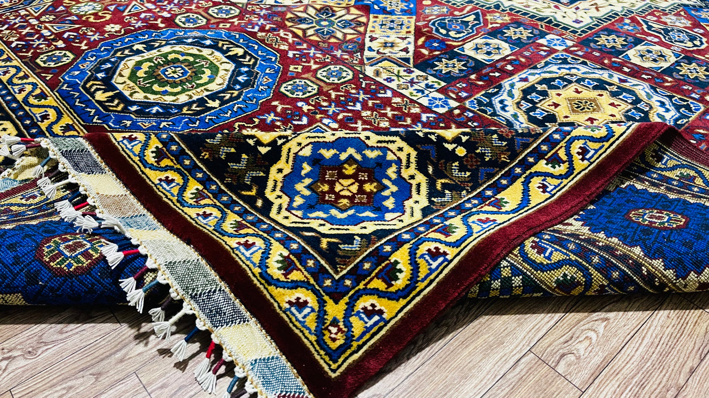 One of a Kind, Pure Wool, Naturally Dyed, Hand Knotted, Fine Afghan Tribal Mamluk Area Rug – 7’ 5’’ x 5’ 6’’