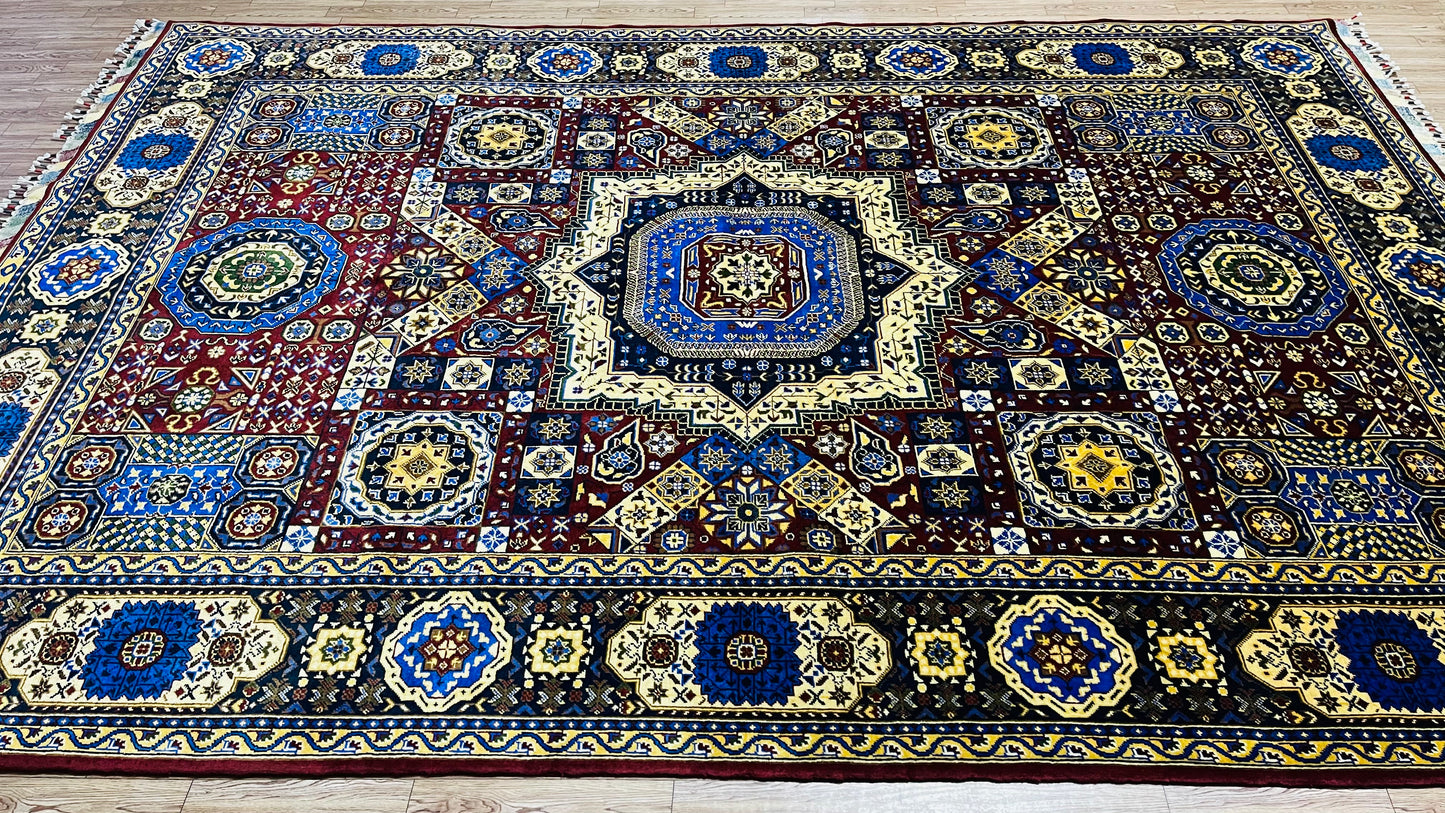 One of a Kind, Pure Wool, Naturally Dyed, Hand Knotted, Fine Afghan Tribal Mamluk Area Rug – 7’ 5’’ x 5’ 6’’