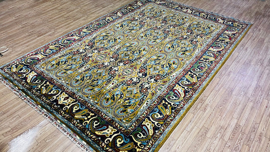 One of a Kind, Pure Wool, Naturally Dyed, Hand Knotted, Fine Afghan Tribal Merinos Area Rug - 9' 7'' x 6' 7''