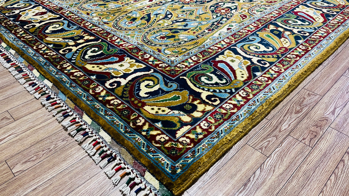 One of a Kind, Pure Wool, Naturally Dyed, Hand Knotted, Fine Afghan Tribal Merinos Area Rug - 9' 7'' x 6' 7''