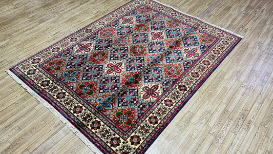 One of a Kind, Pure Wool, Naturally Dyed, Hand Knotted, Fine Afghan Tribal Merinos Area Rug – 6’ 6’’ x 4’ 9’’