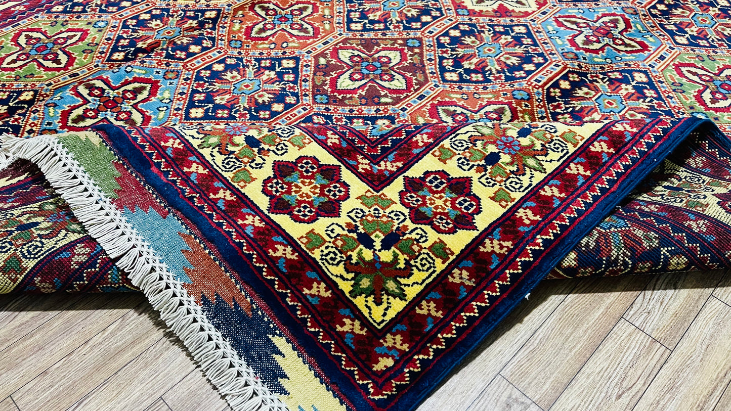 One of a Kind, Pure Wool, Naturally Dyed, Hand Knotted, Fine Afghan Tribal Merinos Area Rug – 7’ 1’’ x 5’ 0’’