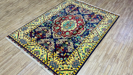 One of a Kind, Pure Wool, Naturally Dyed, Hand Knotted, Fine Afghan Tribal Merinos Area Rug – 6’ 6’’ x 4’ 11’’