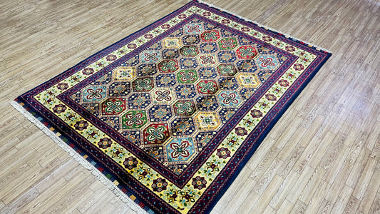 One of a Kind, Pure Wool, Naturally Dyed, Hand Knotted, Fine Afghan Tribal Merinos Area Rug – 6’ 6’’ x 4’ 10’’