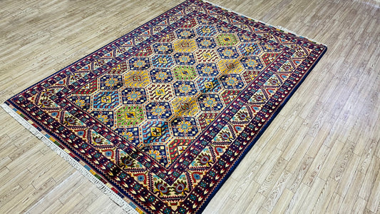 One of a Kind, Pure Wool, Naturally Dyed, Hand Knotted, Fine Afghan Tribal Merinos Area Rug – 6’ 9’’ x 4’ 11’’