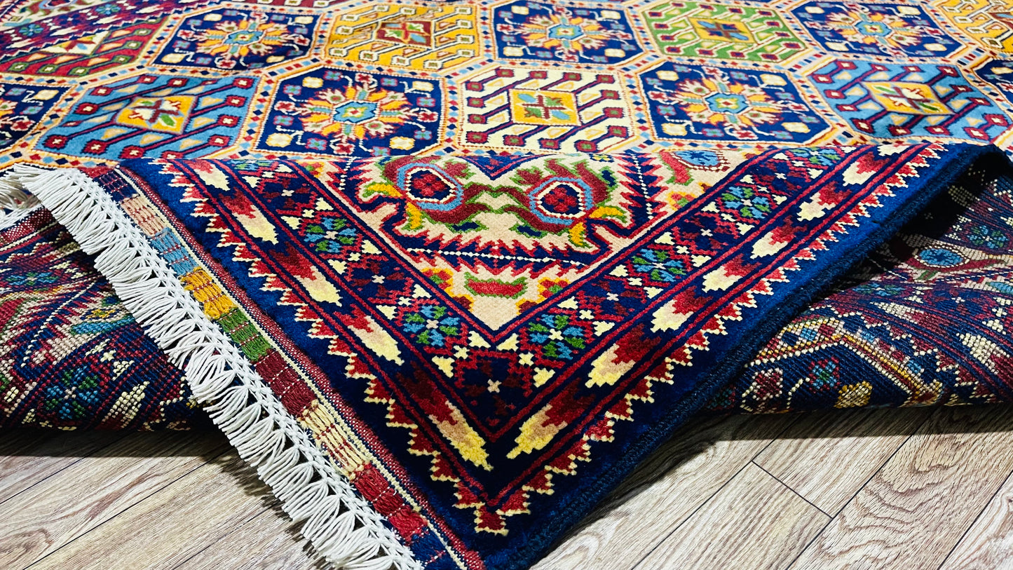 One of a Kind, Pure Wool, Naturally Dyed, Hand Knotted, Fine Afghan Tribal Merinos Area Rug – 6’ 9’’ x 4’ 11’’