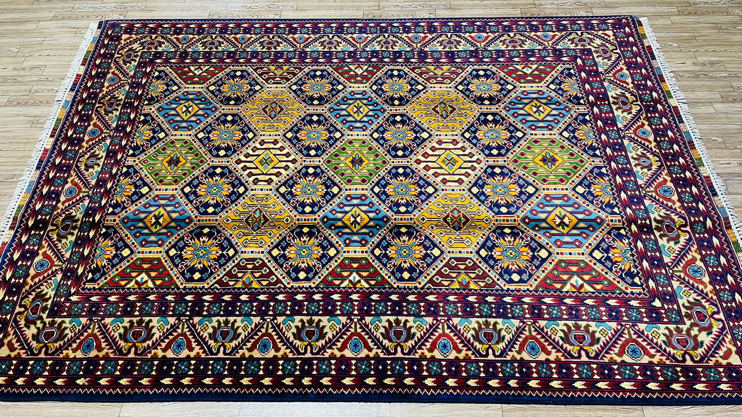 One of a Kind, Pure Wool, Naturally Dyed, Hand Knotted, Fine Afghan Tribal Merinos Area Rug – 6’ 9’’ x 4’ 11’’