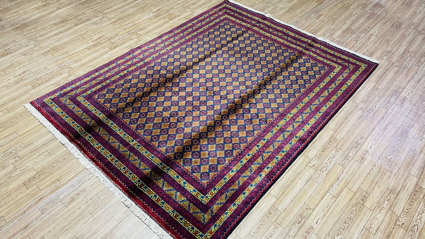 Beautiful, Pure Wool, Naturally Dyed, Hand Knotted, Fine Afghan Traditional Mauri Gul Area Rug – 6’ 5’’ x 4’ 10’’