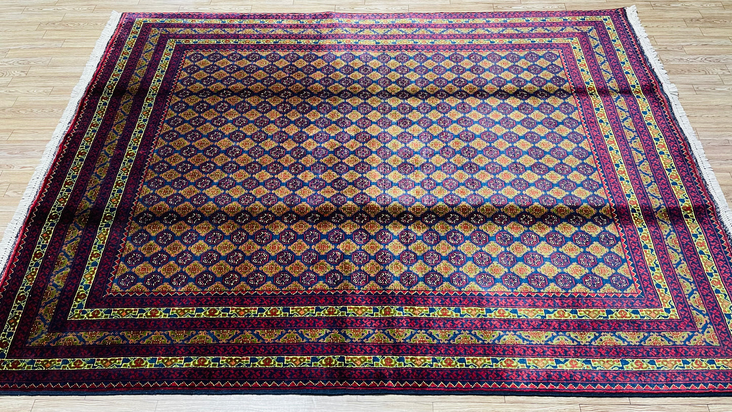 Beautiful, Pure Wool, Naturally Dyed, Hand Knotted, Fine Afghan Traditional Mauri Gul Area Rug – 6’ 5’’ x 4’ 10’’