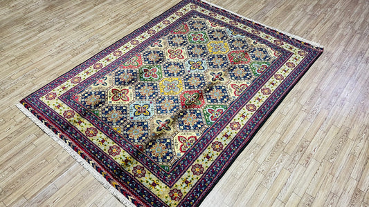 One of a Kind, Pure Wool, Naturally Dyed, Hand Knotted, Fine Afghan Tribal Merinos Area Rug – 6’ 4’’ x 4’ 8’’