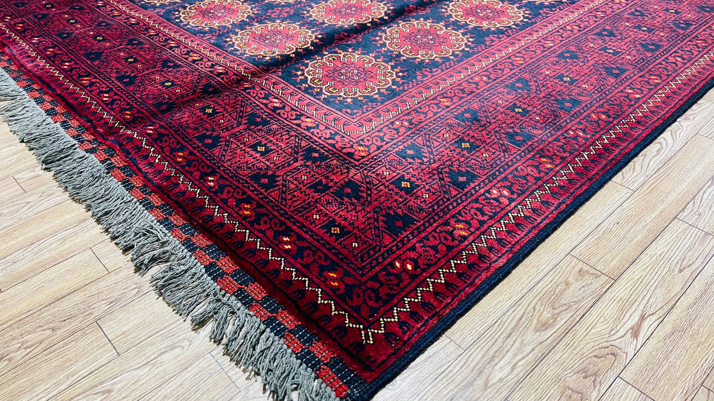 Pure Wool, Naturally Dyed, Hand Knotted, Fine Afghan Traditional Feel Pai Area Rug – 7’ 6’’ x 5’ 5’’