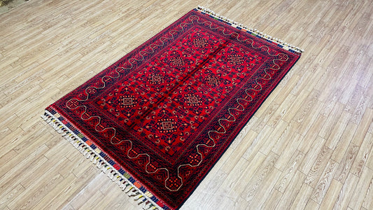 Pure Wool, Naturally Dyed, Hand Knotted, Fine Afghan Traditional Khal Mohammadi Area Rug – 4’ 10’’ x 3’ 4’’