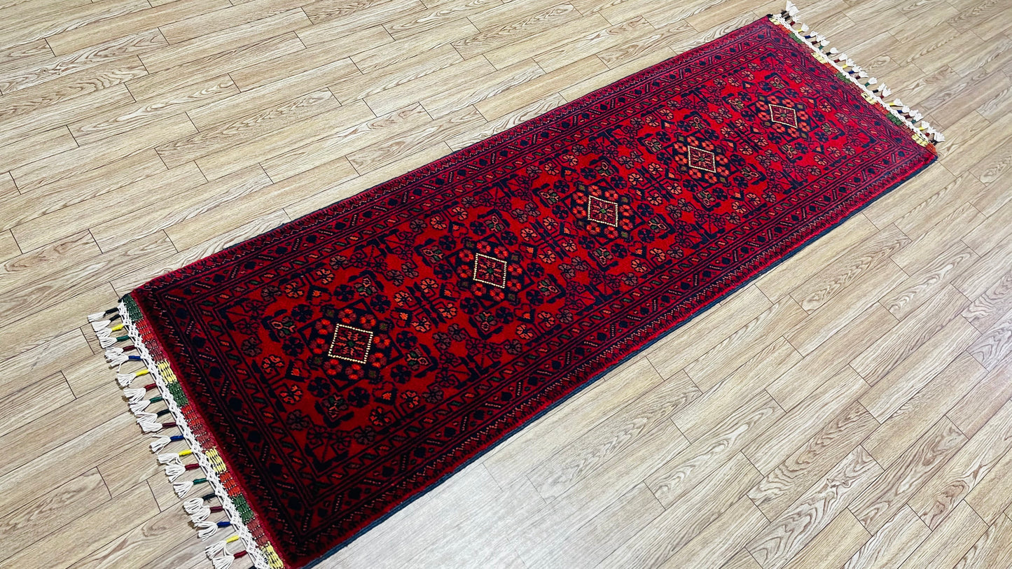 Pure Wool, Naturally Dyed, Hand Knotted, Fine Afghan Traditional Khal Mohammadi Runner Rug - 5' 0'' x 1' 8''