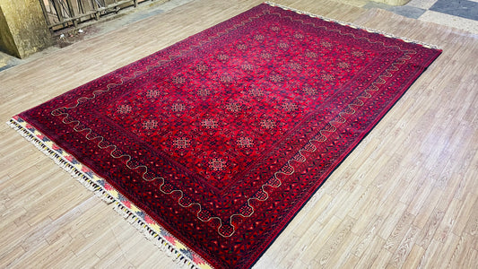 Pure Wool, Naturally Dyed, Hand Knotted, Fine Afghan Traditional Khal Mohammadi Area Rug – 9’ 7’’ x 6’ 6’’