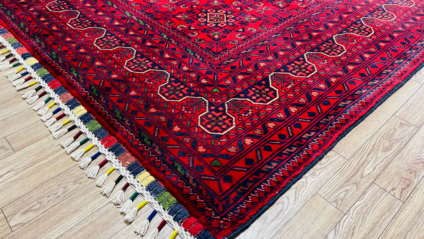 Pure Wool, Naturally Dyed, Hand Knotted, Fine Afghan Traditional Khal Mohammadi Area Rug – 9’ 10’’ x 6’ 6’’