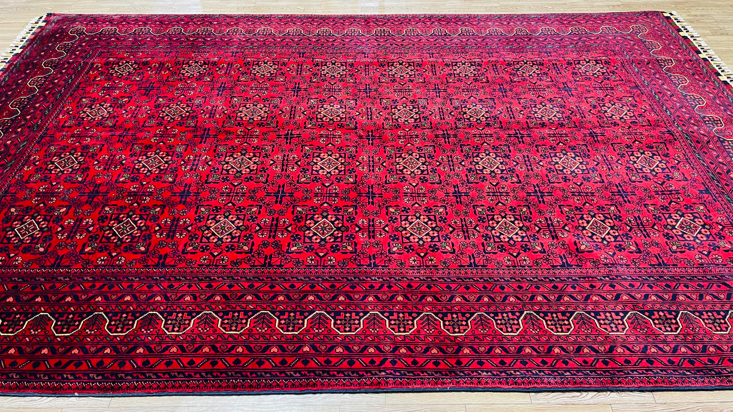 Pure Wool, Naturally Dyed, Hand Knotted, Fine Afghan Traditional Khal Mohammadi Area Rug – 9’ 10’’ x 6’ 6’’