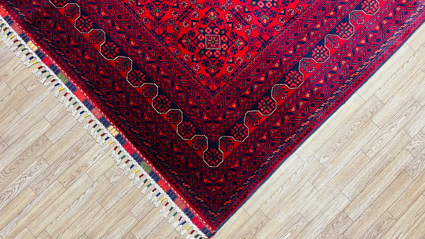 Pure Wool, Naturally Dyed, Hand Knotted, Fine Afghan Traditional Khal Mohammadi Area Rug – 9’ 10’’ x 6’ 8’’